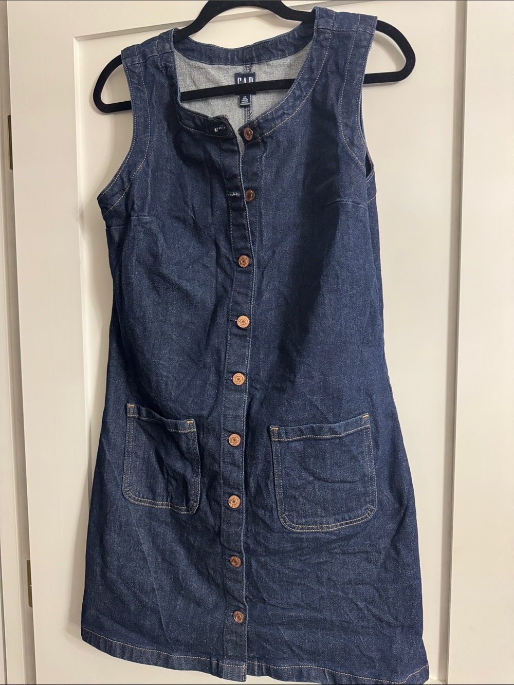 GAP Dark Blue Sleeveless Denim Button-Front Dress size Small Tall
